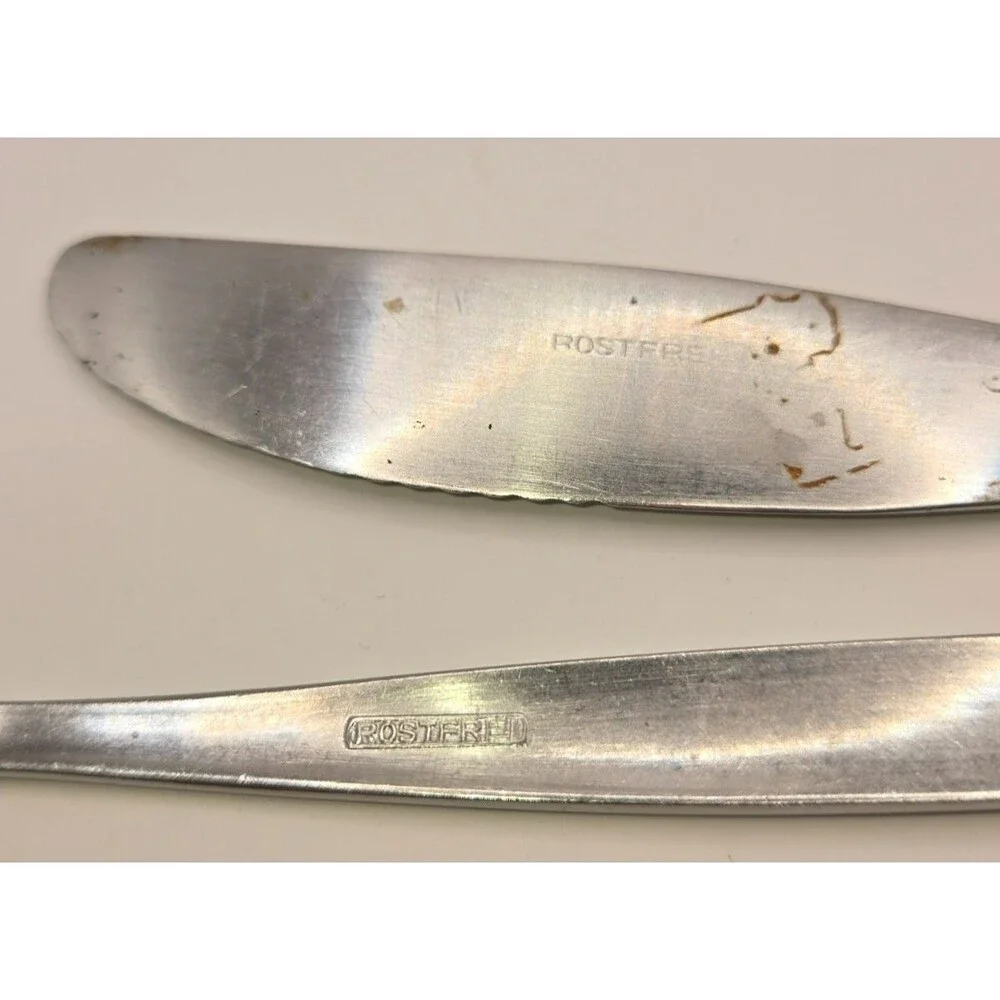 Vintage Mid-Century Modern Rostfrei Stainless Steel Flatware Spoon & Knife Set F